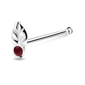 Leaf with Stone Silver Bone Nose Stud NSKD-751 